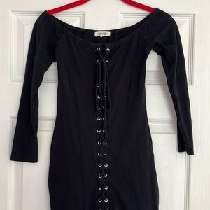 Black Bodycon Club Going Out Dress with Lace Tie